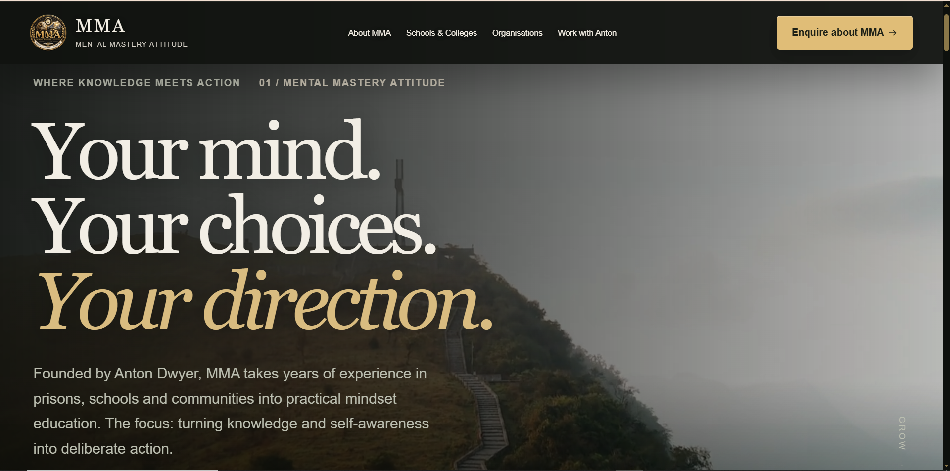 Screenshot of the Mental Mastery Attitude website homepage