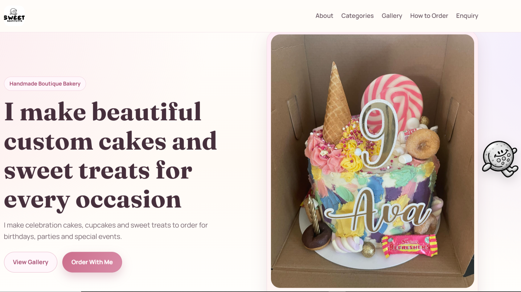 Screenshot of the Sweet Sentiments website homepage